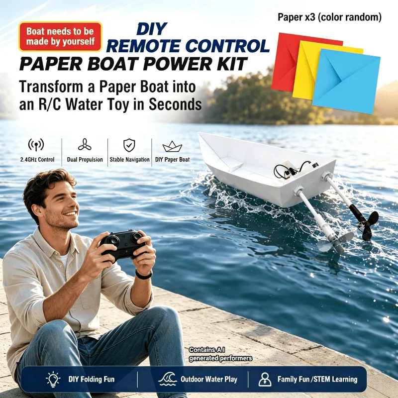 Remote Control 2.4G DIY Paper Boat Kit Dual Propeller R/C Power Module Outdoor Water Play toy for Adult Holiday Birthday Gifts