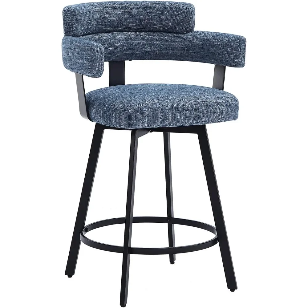 Counter height bar stool with full backrest rotating bar chair, modern high footed stool,2-piece set, with linen padded backrest