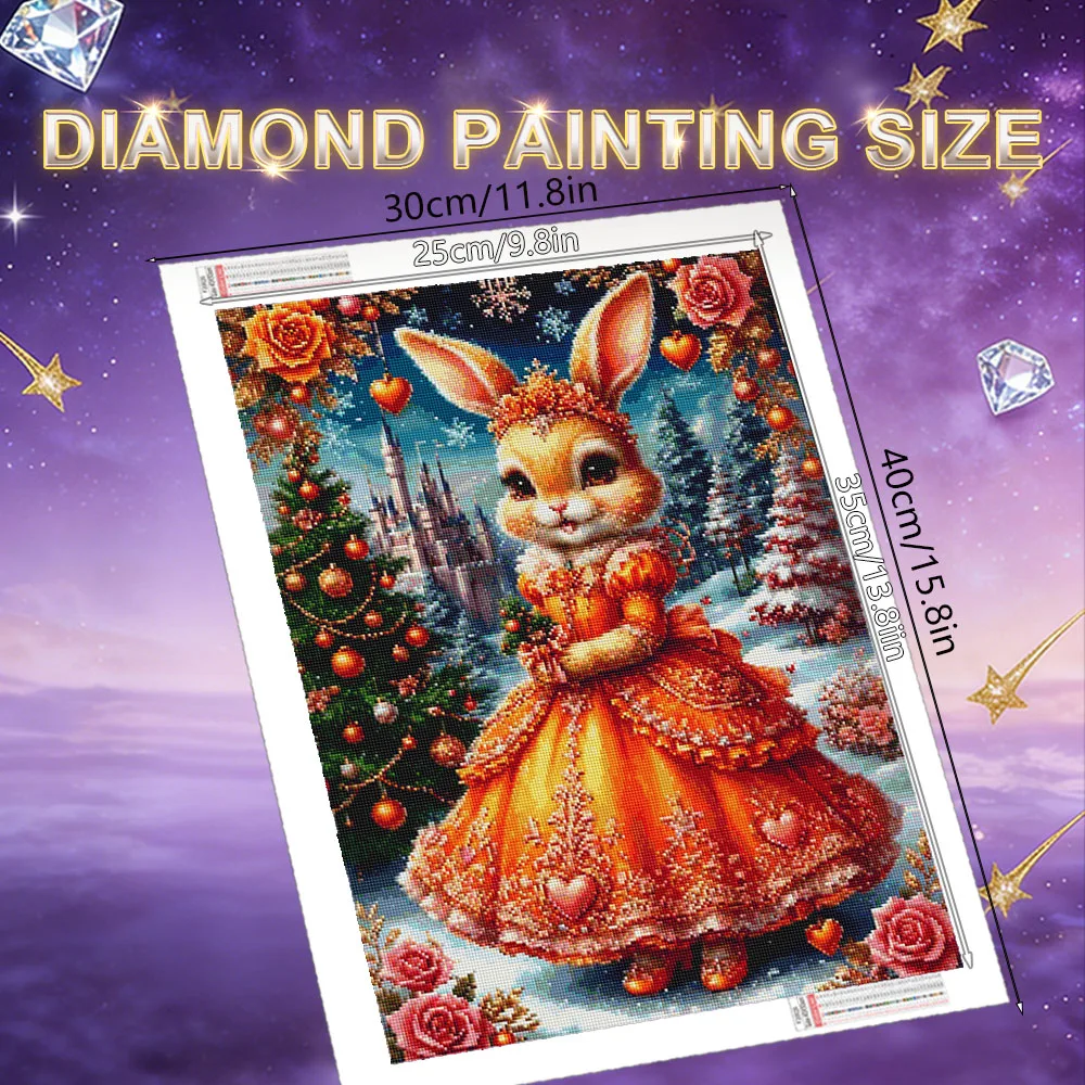 HUACAN Diamond Painting Rabbit Animal Winter 5d Diy Diamond Mosaic Tree Christmas Rhinestones  Home Wall Art Decoration