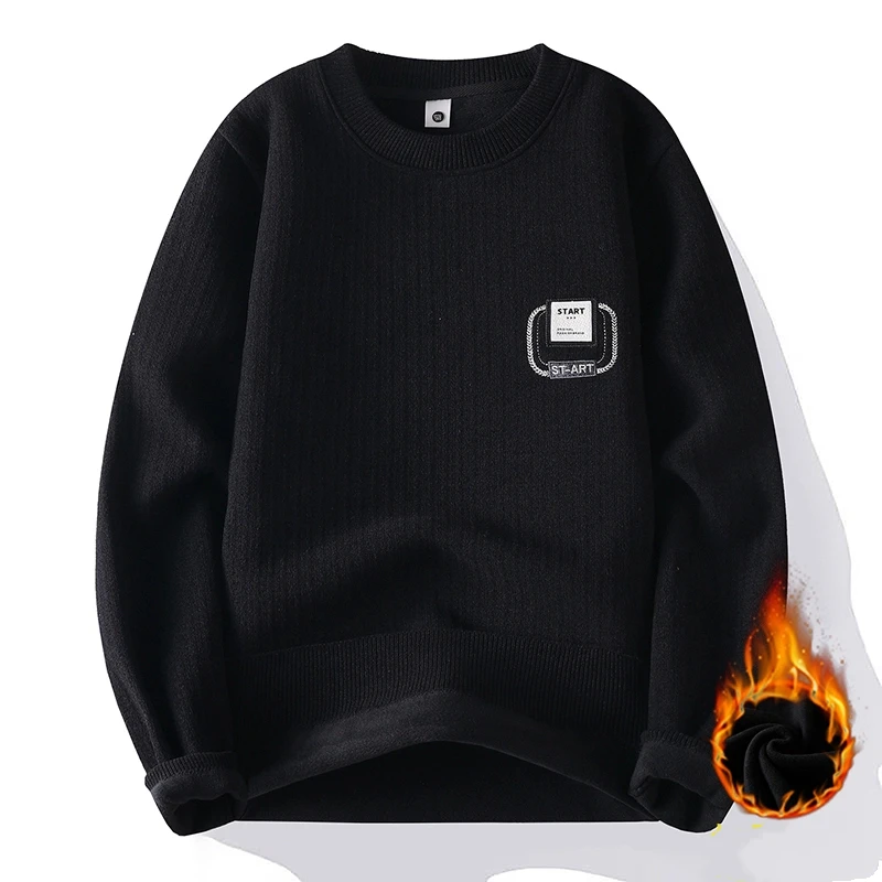 أنيق بلون جولة الرقبة سترة رجالي جديد الخريف الشتاء سميكة الدافئة تريكو قاعدة طبقة أعلى تريكو للذكور