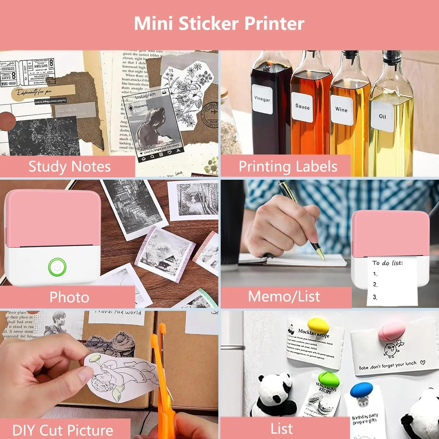 Mini Sticker Printer  Printer, Bluetooth Smart Pocket Inkless Thermal Printer , Portable Receipt Printer for Photo Journal Notes