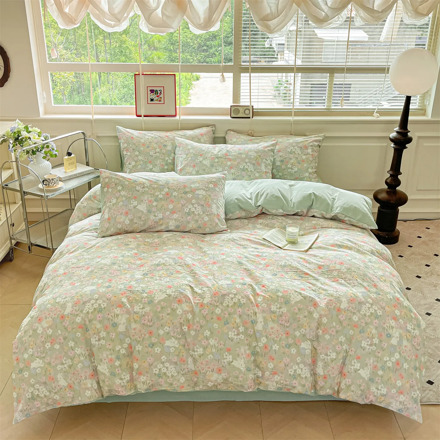 

Bedding Set Floral Pure Cotton Four Piece Bed Sheet Set Comforter Set Single Double Couple Bed Quilt Cover Rural Style Bed Linen