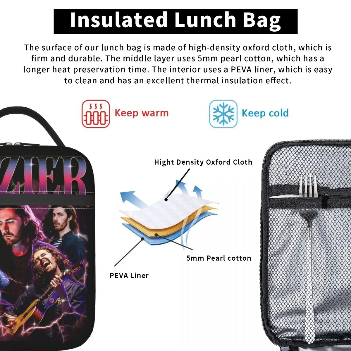 Hozier Funny Meme Lunch Bags Merch for Fan Hozier Merch HP Fan Gift Portable Food Bag Container Cooler Thermal Lunch Box