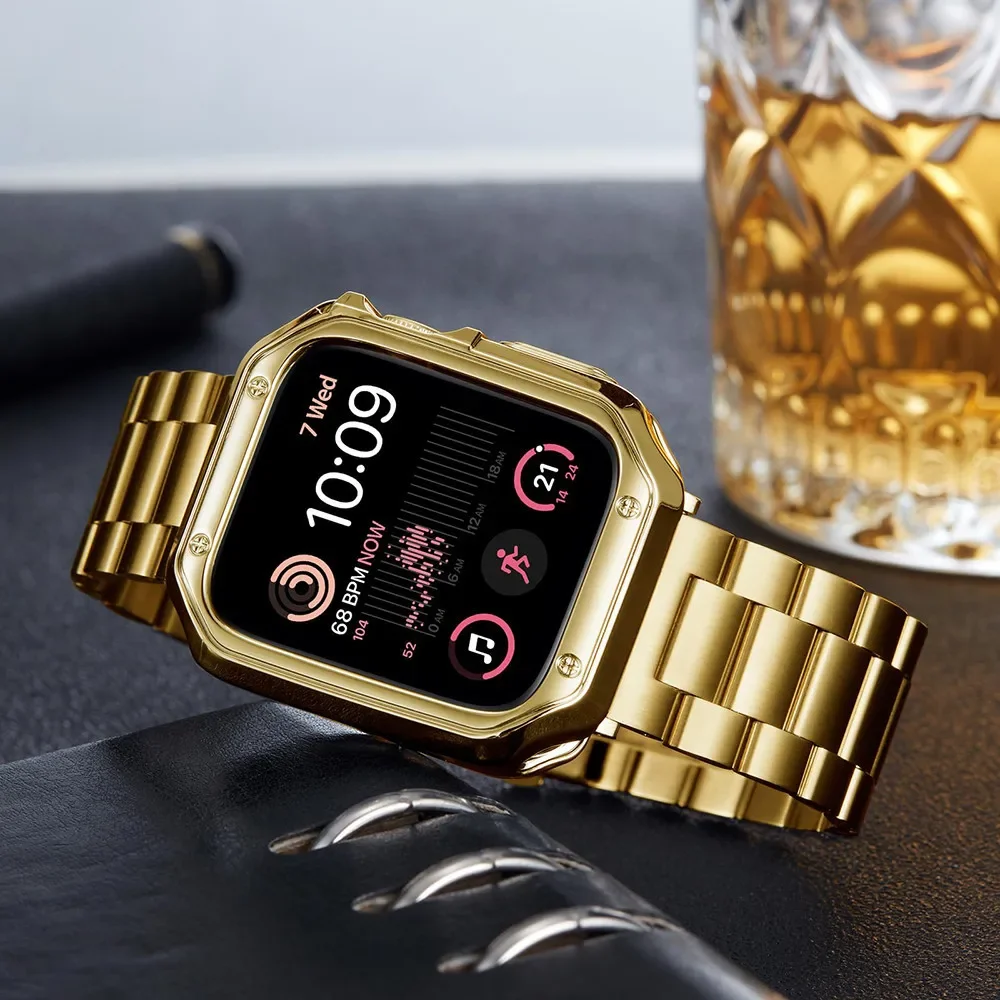 Protector Case+Metal Strap For Apple Watch Ultra 2 Band 49mm 45mm 44mm 42mm 41mm 38 40mm Bracelet Correa For iWatch SE 7 8 9