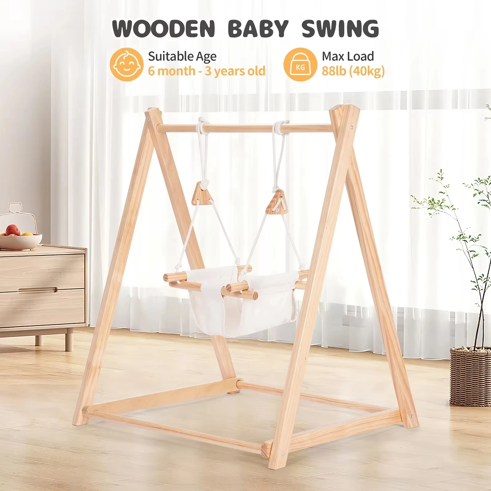 Indoor Outdoor Garden Replacement Wooden Stand Swing Seat Hammock Bungee Trampoline Children Toddler Trampoline
