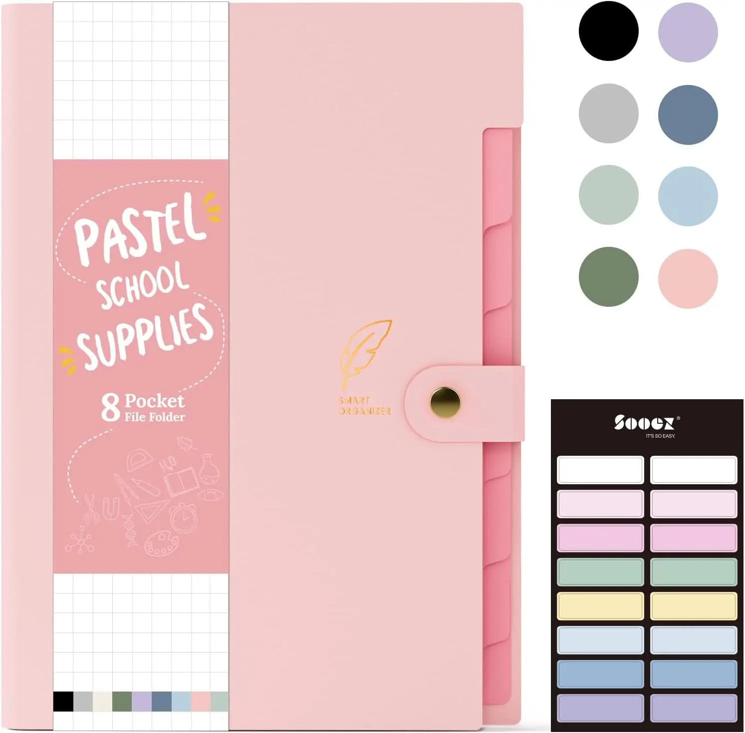 

Sooez Aesthetic 8 Pocket Accordion File Organizer, Pastels Expanding File Folder for Important Document with Labels, Portable Receipt Bill Paper Organizer for Office School Supplies, Letter Size Pink