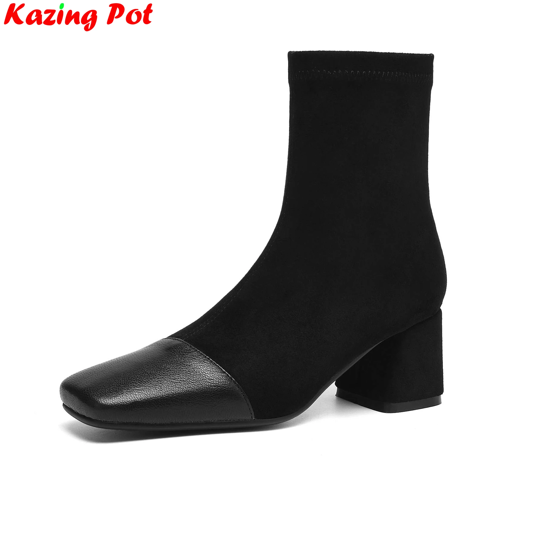 

Krazing Pot 2026 Plus Size 34-42 Flock High Heels Zipper Stretch Boots Winter Autumn Shoes Retro Party Dating Women Ankle Boots