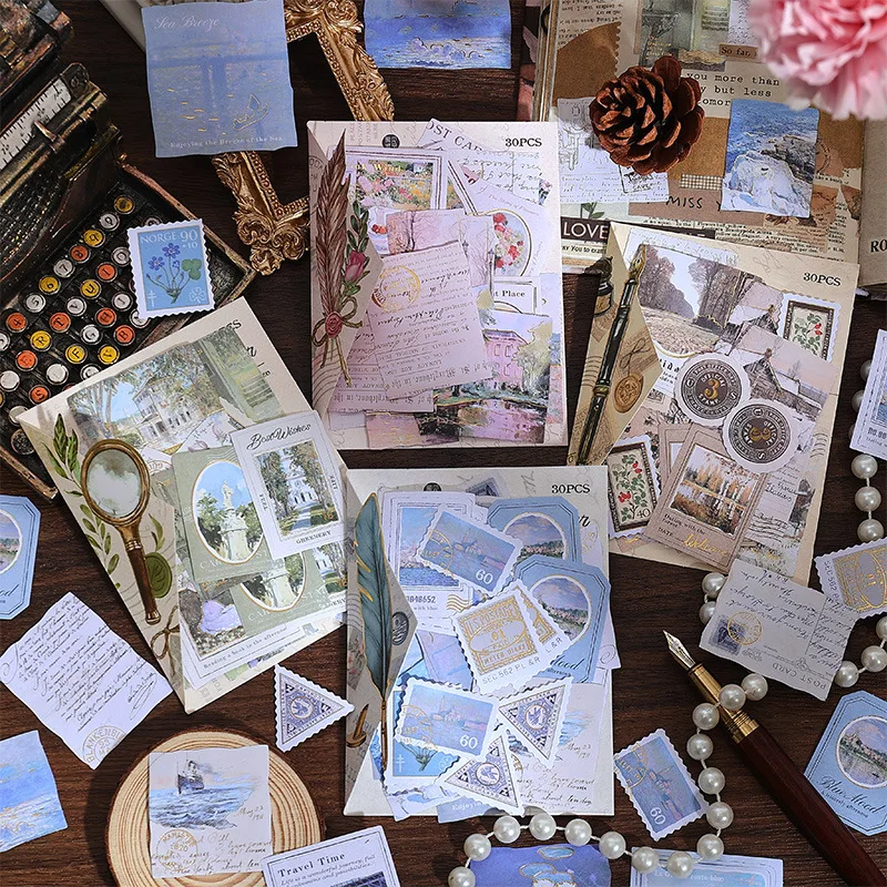 30 قطعة/الحزمة ملصقات ألبوم يوميات مزخرفة على شكل ختم برونزي لمستلزمات المجلات غير المرغوب فيها لسكرابوكينغ
