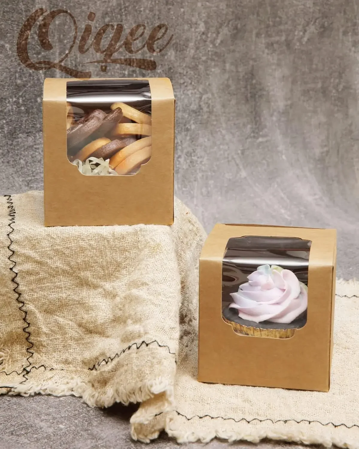 10/20/30pcs KhakiSingle Cupcake Boxes Paper with Insert and Clear Window,Fold Individual Cupcake Containers for Muffins Party
