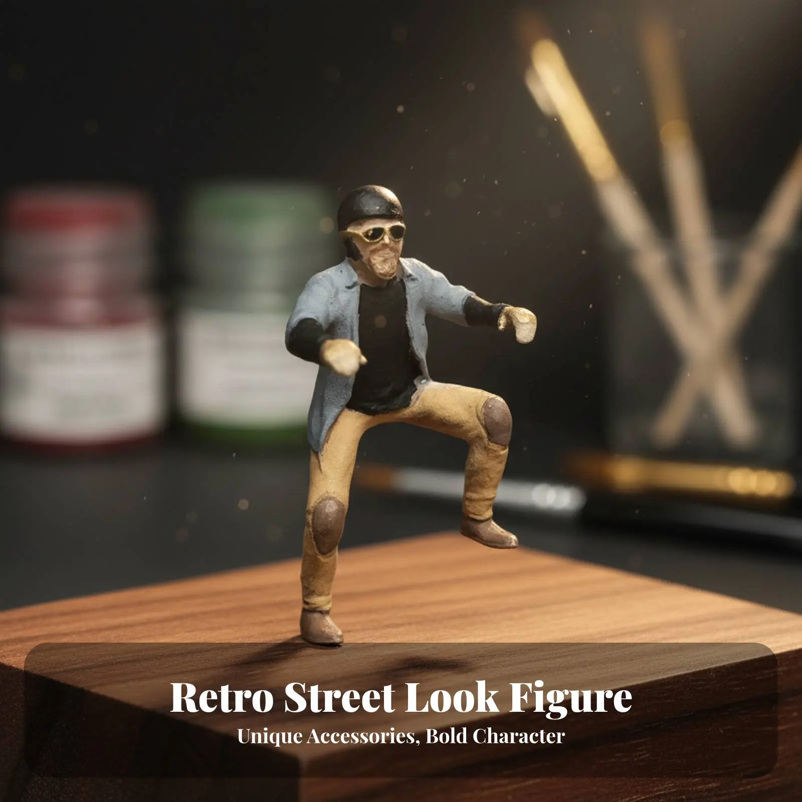 

1:64 Motorcycle Motorcyclist Figure Hand-Painted 1:64 Scale Miniature Scene Person Retro Motorcyclist Figurine Highly Detailed