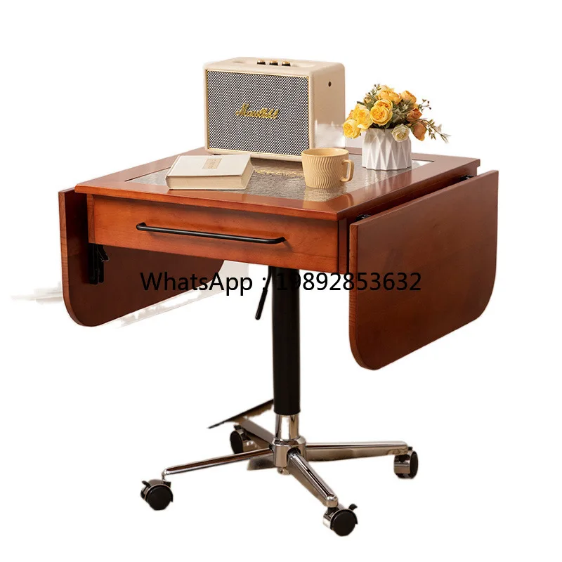 LYY Vintage Style Adjustable Height Foldable Glass Lift Small Square Table Mini Coffee Table Side Table Laptop