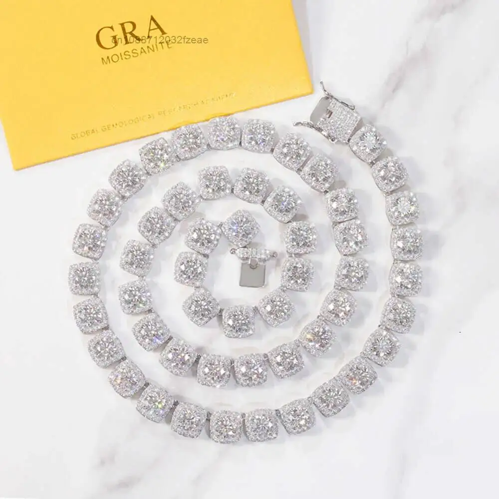 Luxury 8mm Cluster Tennis Chain Vvs Diamond Moissnaite Cuban Chain S925 Silver Gold Plated Hip Hop Fine Jewelry Necklaces.