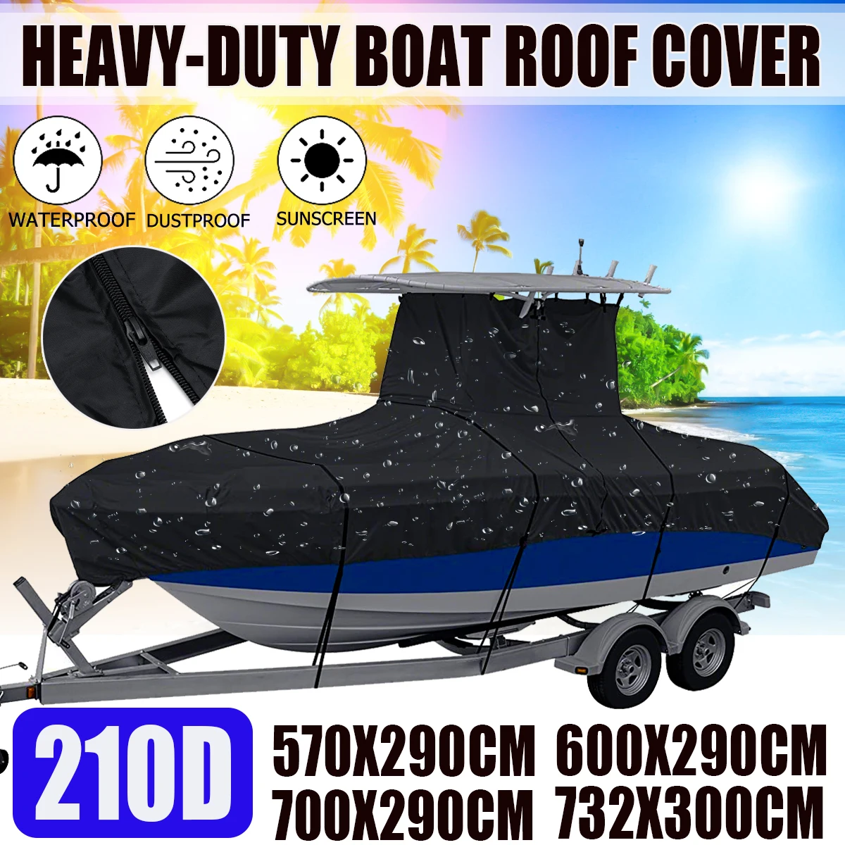 

210D Heavy Duty Boat Cover Center Console T-Top Roof Boat Cover Waterproof Anti UV Anti-smashing Tear Proof Durable Yacht Cover