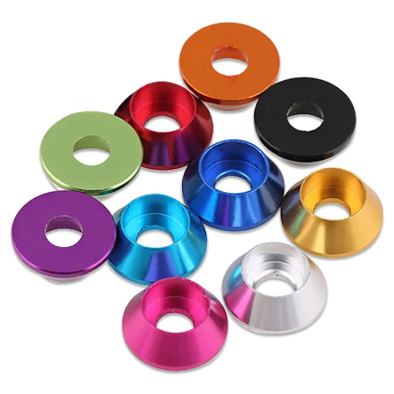 Cabeça cilíndrica colorida de liga de alumínio, cabeça convexa, arruela hexagonal, copo, arruela m2 m2.5 m3 m4, copo cônico