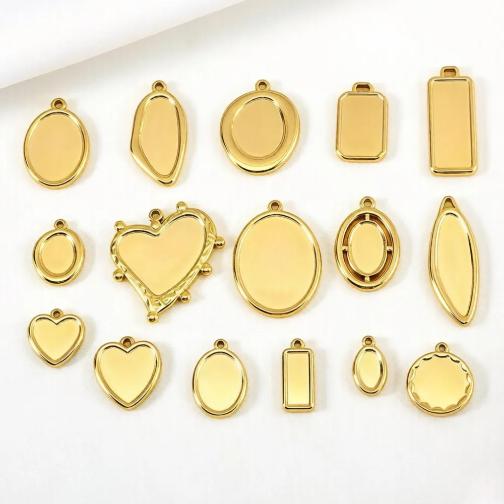 5 pièces, 1 pièce, Plateaux de pendentifs à cadre irrégulier en acier inoxydable anti-décoloration, bases de cabochons vierges pour la fabrication de bijoux en résine et de camées DIY, fournitures d'artisanat