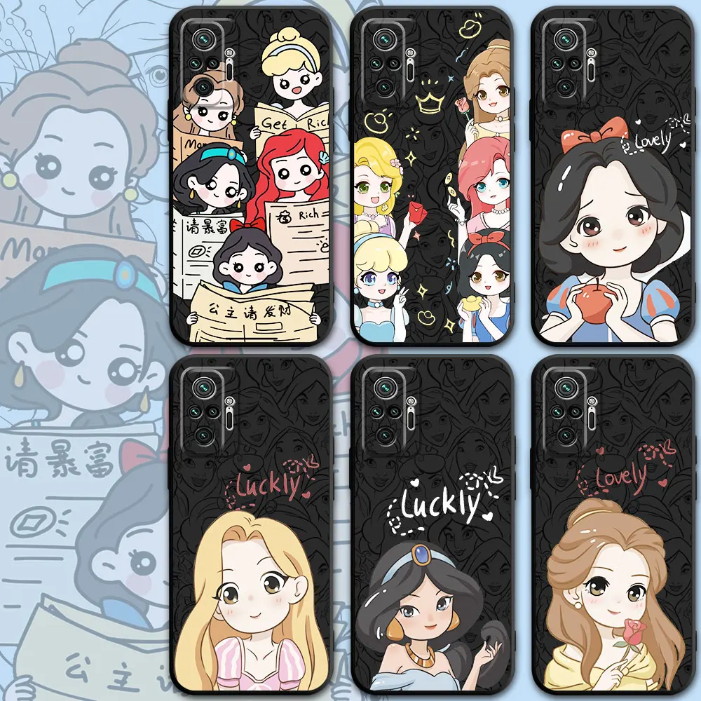 Cute Princess Disney Funda For Xiaomi Redmi Note 11 10 13 Pro Plus 12 9S 9 12C 8 12S 10C 9C 7 13C Black Soft Shell Phone Cover