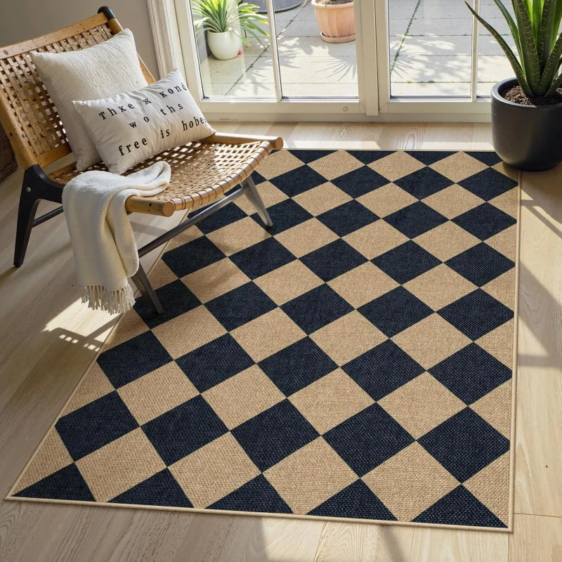 

Checkered Easy Jute 3x5 Outdoor Patio Rug, Washable Rugs for Entryway Diamond Indoor Outdoor Living Room Carpet