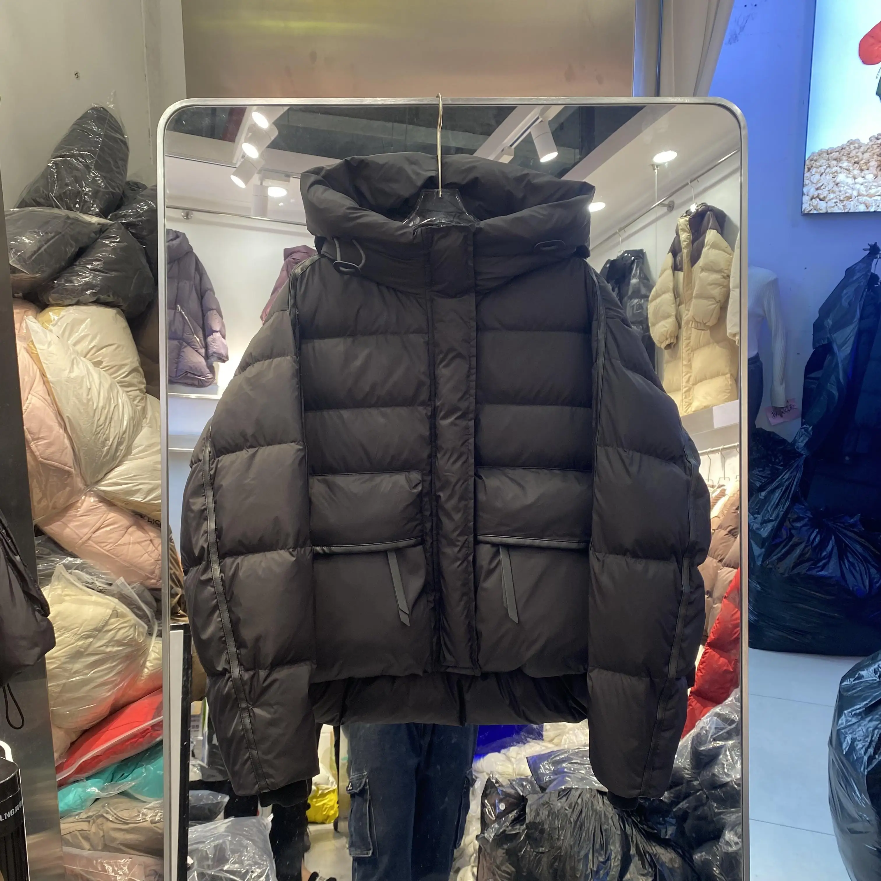 2025 유럽 겨울 신상 여성용 다운 재킷 후드형 따뜻한 슬림 화이트 덕 다운 재킷