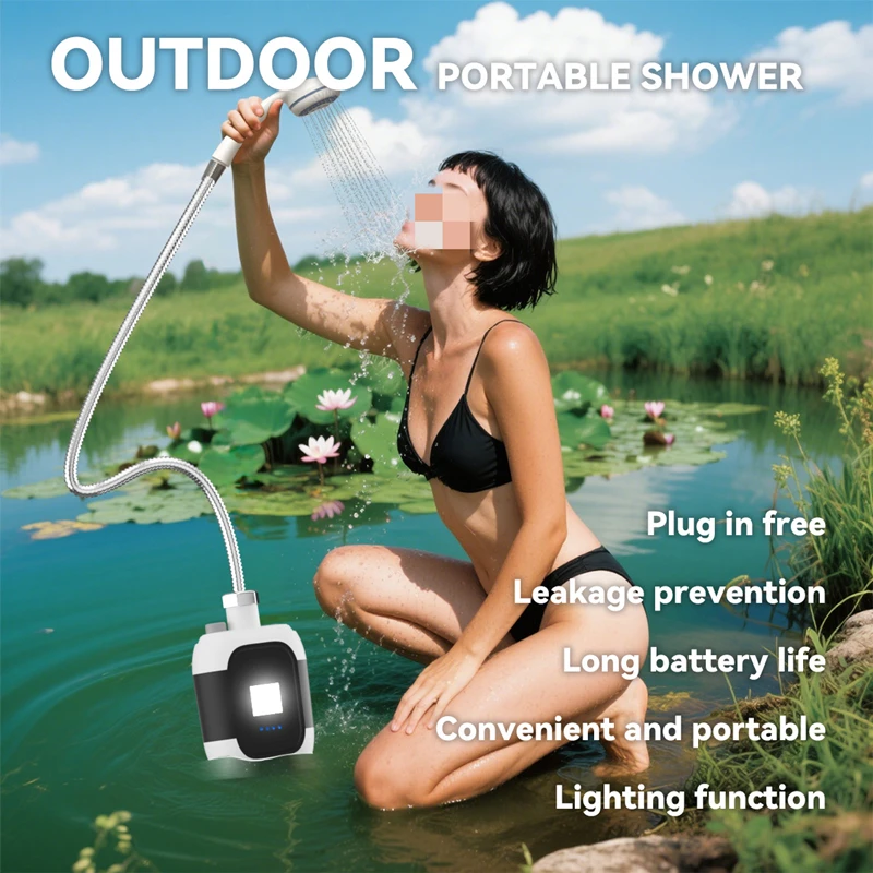 

Portable Camping Shower Outdoor with Shower Pump USB Rechargeable Electric Shower Pump for Camping Car Washing Gardening Pet