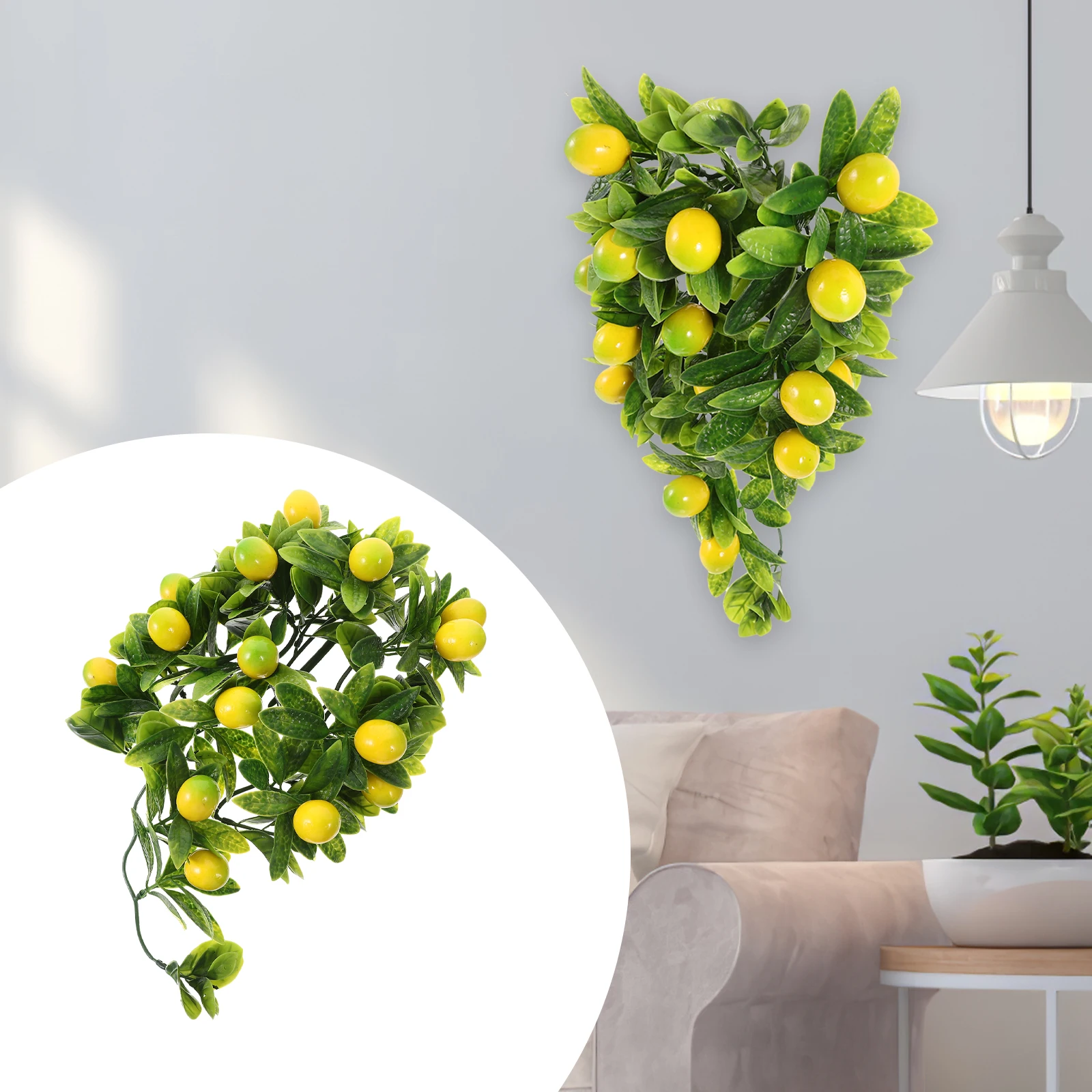 

Simulated Fruit Hanging Vine Green Leaf Artificial Plants Fake Grape Vines Home Kitchen Balcony Wedding Party Wall Door