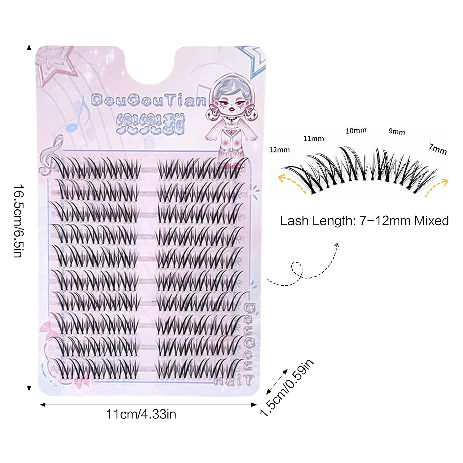 フォックススタイルつけまつげ 7-12mm 混合長さ クリアバンド ナチュラルふわふわフライングCカールまつげエクステ 個別まつげクラスター