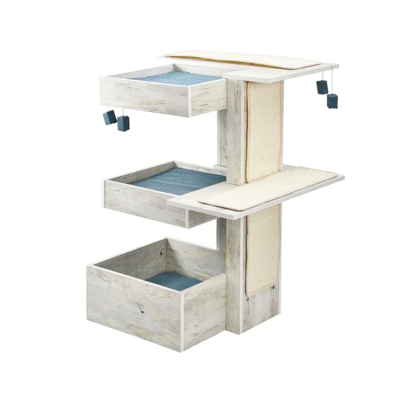 

z Modern Luxury 3-Tier Cat Beach House Kitty Scratcher Sleeping Beds Cat Tree