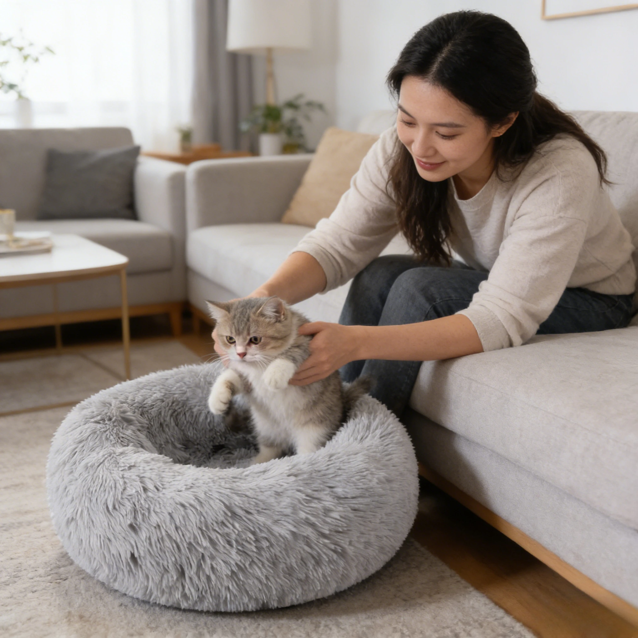 Round Plush Pet Bed Soft Long Fleece Dog Bed Cat Bed Warm Winter Sleeping Mat For Dogs And Cats Pet Supplies