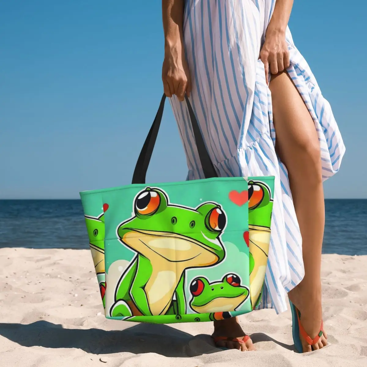 

Cartoon Jungle Frogs Beach Tote Bag Sport Gym Yoga Duffle Large Tote Bag Women Travel Bag Fitness bag
