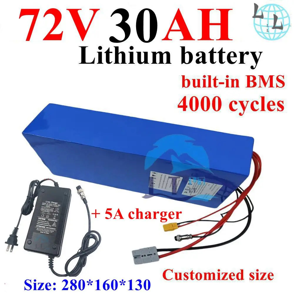 LL-Batterie lithium-ion pour vélo, film BMS, véhicule à moteur, tricycle, scams Go Cart, Lotion Boad, chargeur 10A, 72V, 30Ah, 3