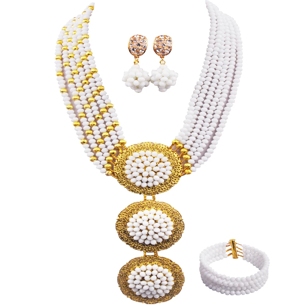 

Nigerian Wedding African Beads White Jewelry Set for Women