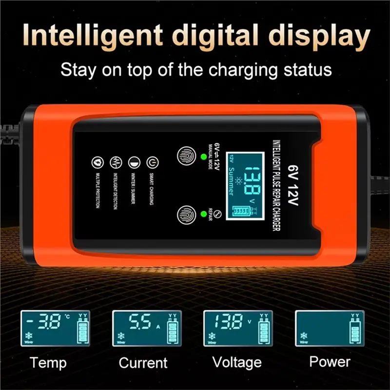 6V 12V 6A Smart Battery Pulse Repair LCD EU Plug