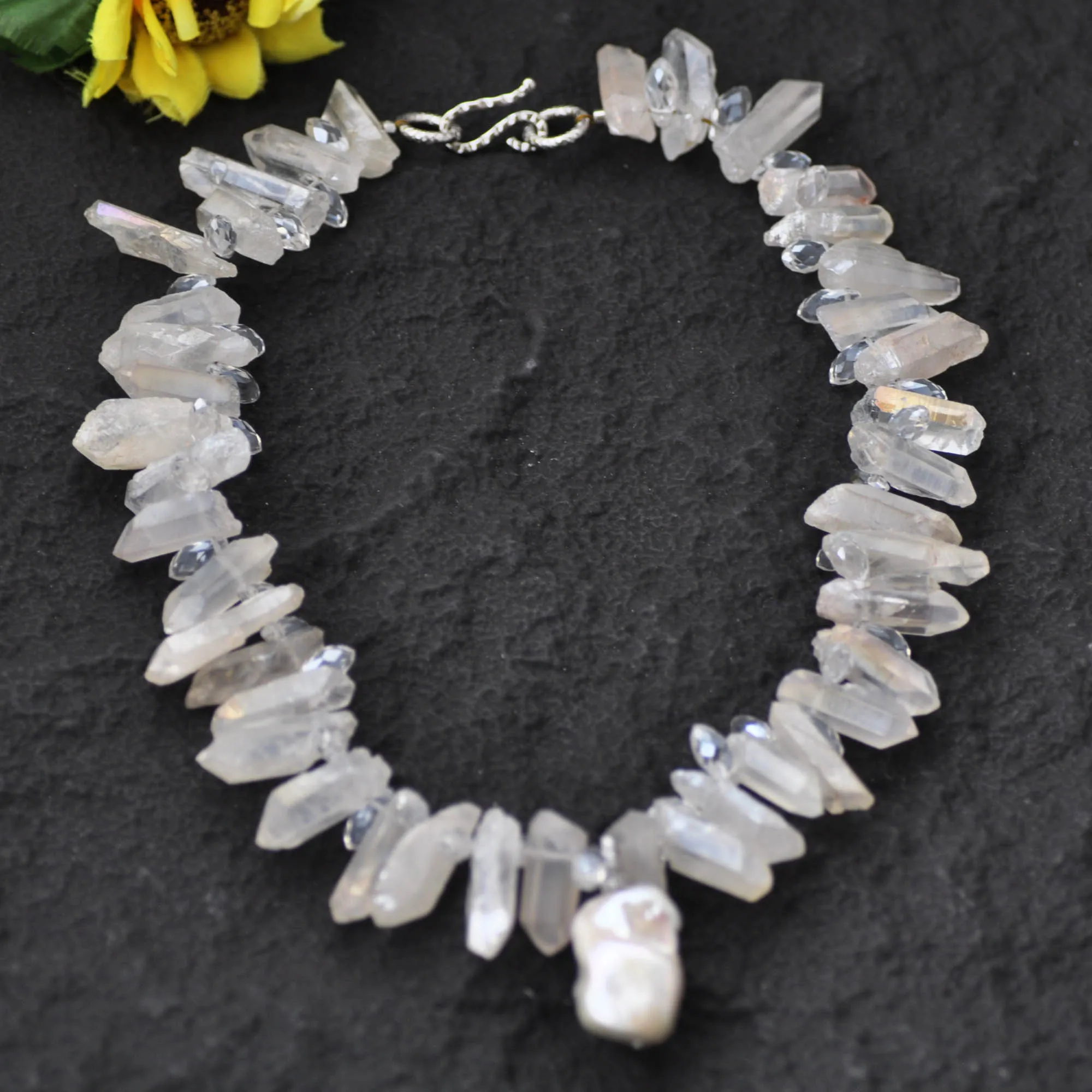 MTC·STAR  18'' 35mm White Baroque Reborn Keshi Pearl Clean Crystal Pillar Necklace Pendant (Z13868 )