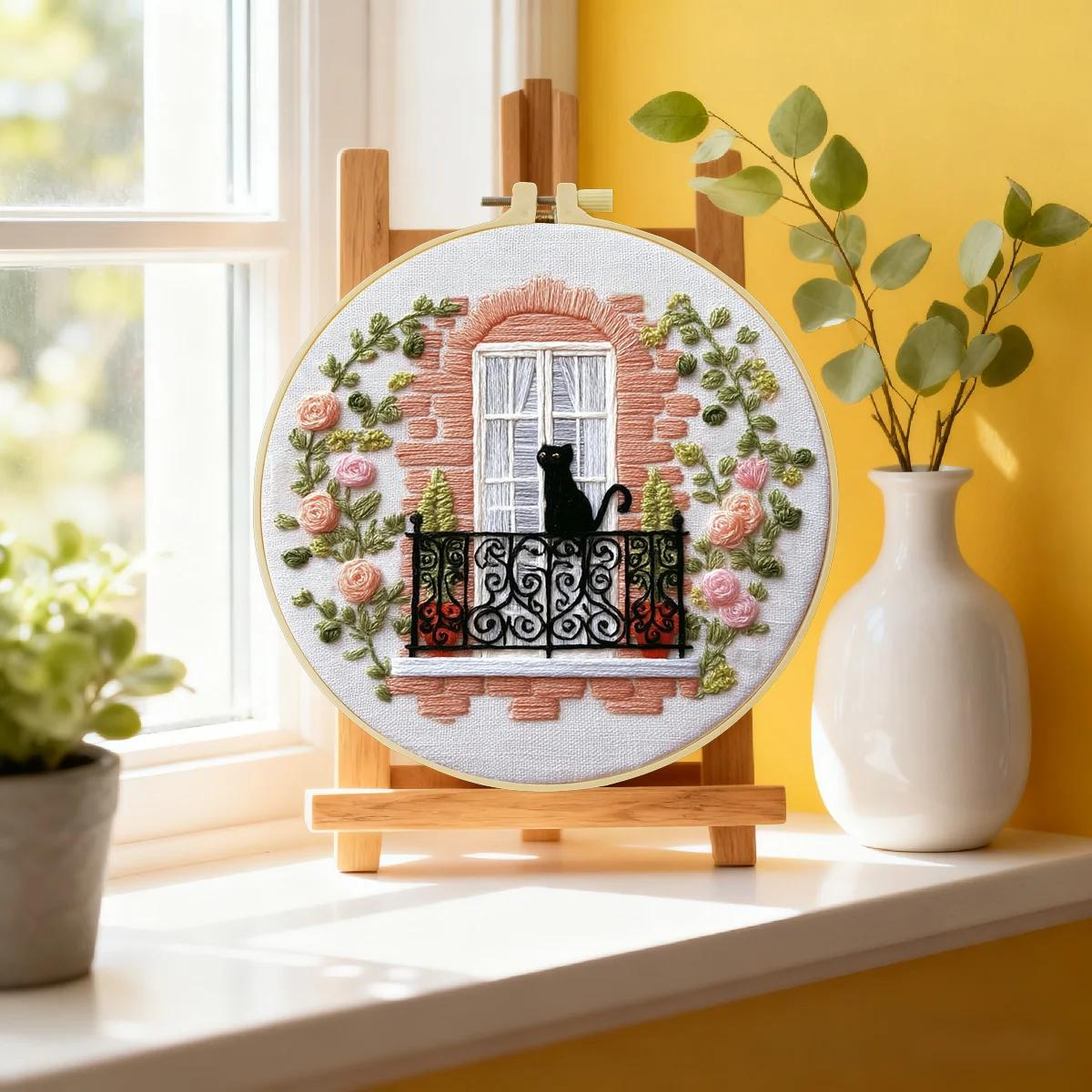 1pc 20X20CM/15X15CM 7.87/6.3inch Embroidery Starter Kit DIY Kit Home Decor, Warm and Cozy Cabin, Embroidery Kit