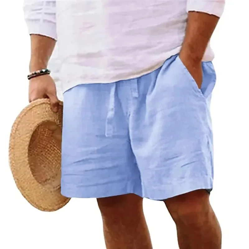 

Men's Cotton Linen Shorts Solid Color Short Lightweight Pants Linen Beach Shorts Men Jogging Sport Large Shorts Streetwear S-3XL