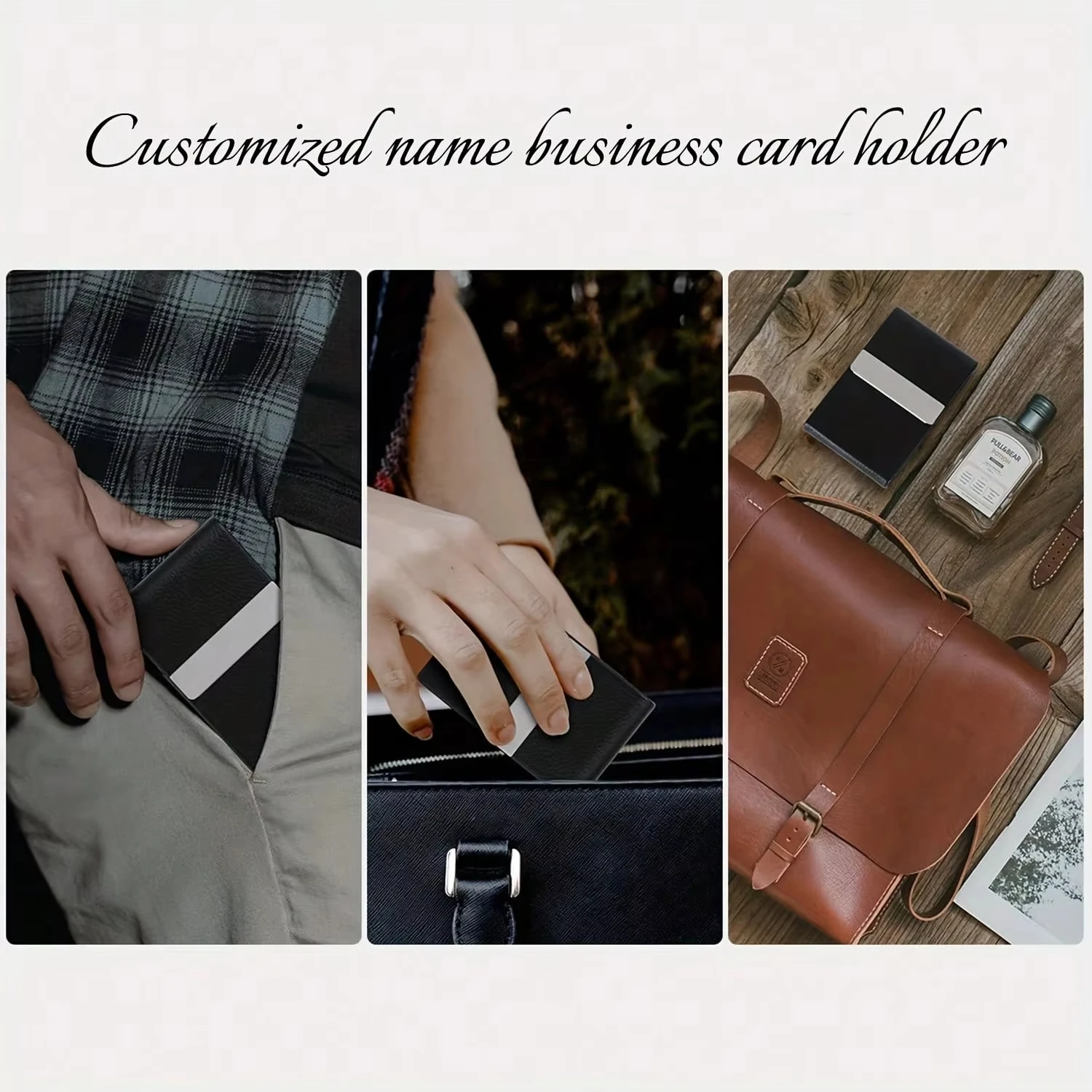 カスタム名付きパーソナライズされたビジネス ID カード ホルダー - お父さん、夫、男性へのギフトに最適 |   完璧なクリスマス、誕生日プレゼント