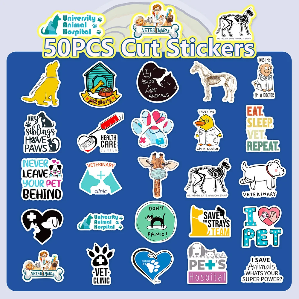 10/30/50PCS Cartoon Veterinari Cute Animal Stickers Funny Decal Kid Toy Gift DIY Fridge Luggage Skateboard Car Sticker Wholesale