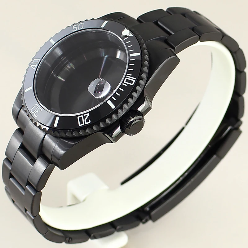 Fanya 40mm Case Waterproof Automatic Watch Parts Sapphire For NH35 NH36 8215 2824 Movement Slide Buckle Bracelet SUB Black Bezel