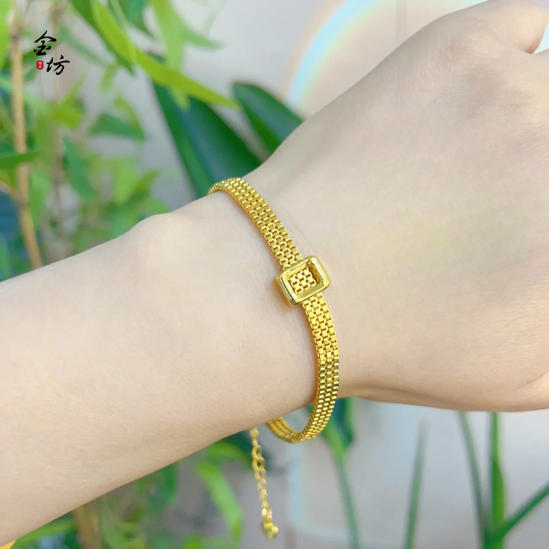 

9999 24-каратное настоящее золото, золотой лет, квадратный браслет, кружевная квадратная пряжка, блестящий женский модный браслет, аксессуары