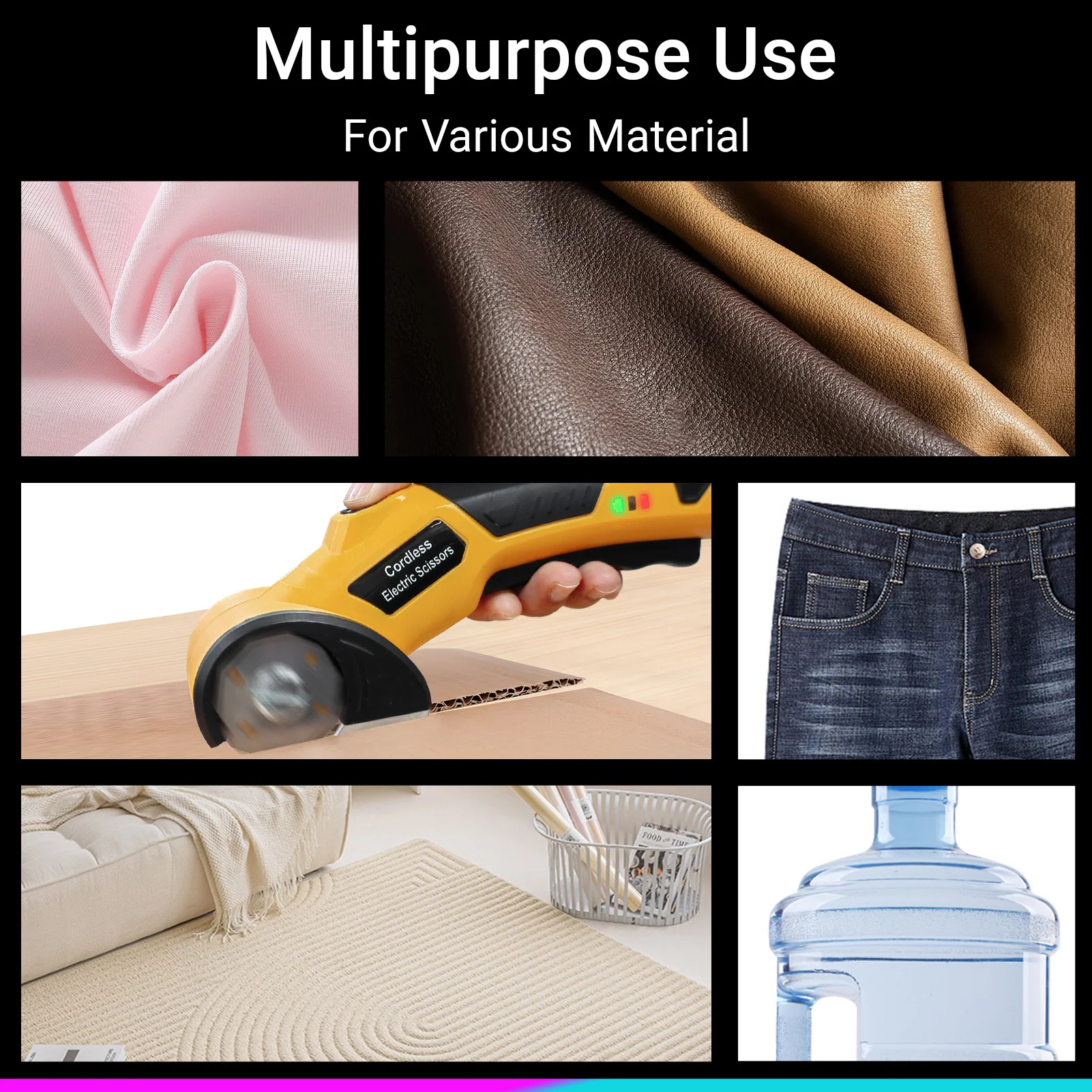 مقص كهربائي لاسلكي 4 فولت قابل لإعادة الشحن من الورق المقوى مقص قماش مع قفل أمان وإضاءة LED للجلد