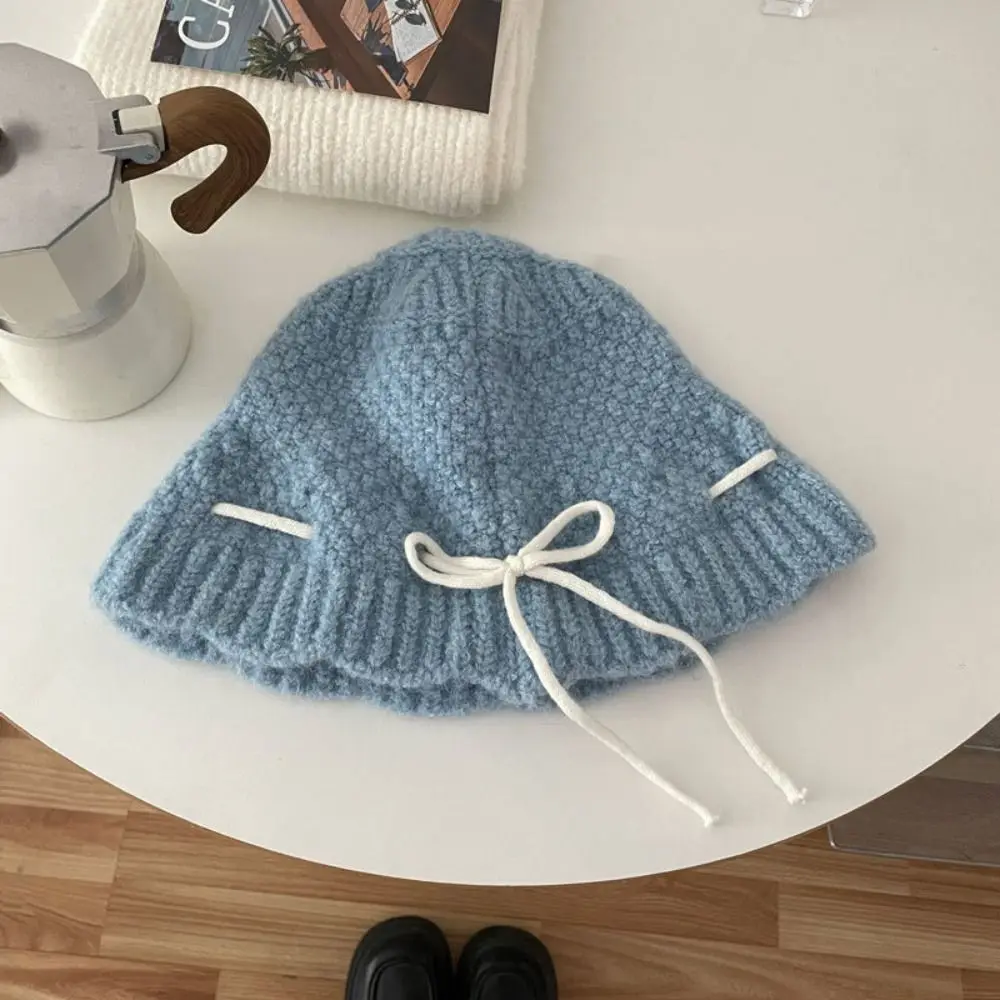 

Fashion Korean Style Bow Drawstring Hat Warm Soft Wool Bowknot Scarf Windproof Thickened Winter Gloves Outdoor