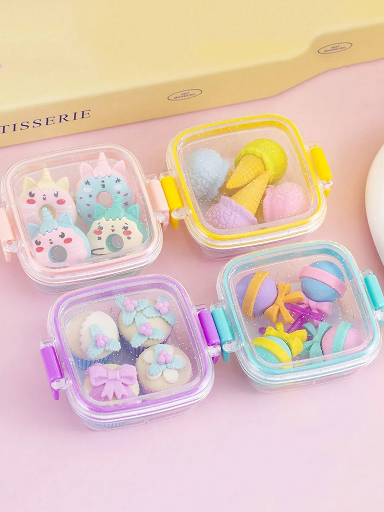 4-5pcs/Set Random Style Cute Bento Box Dessert Makeup Eraser Set Creative Stationery Combination Tumbler cup Vasos con tapa Nana