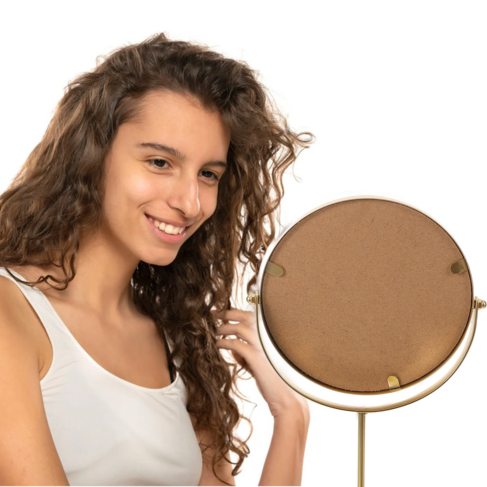 

Desktop Makeup Mirror Round Shaped Premium Material Stable Base Compact Size for Makeup Shaving Dressing Room Decor