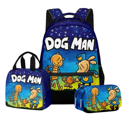 Imagen 1 del producto Novedad Popular de lujo, estampado 3D de perro de dibujos animados para hombre, 3 unidades/juego, mochilas escolares para estudiantes, mochila para portátil de viaje, bolsa de almuerzo, estuche para lápices