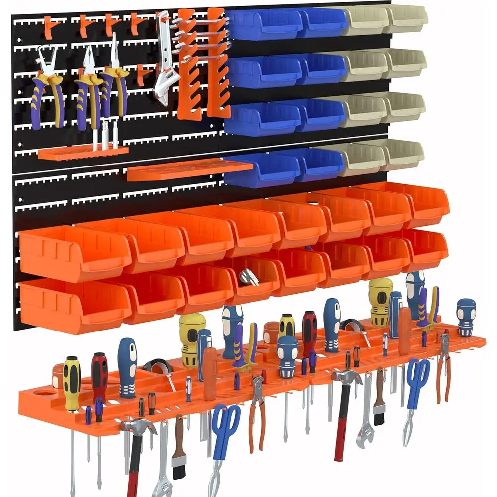 

Набор из 52 настенных контейнеров для хранения, органайзеры для гаража с 4 настенными перфорированными панелями, стеллаж для инструментов и запчастей для мастерской