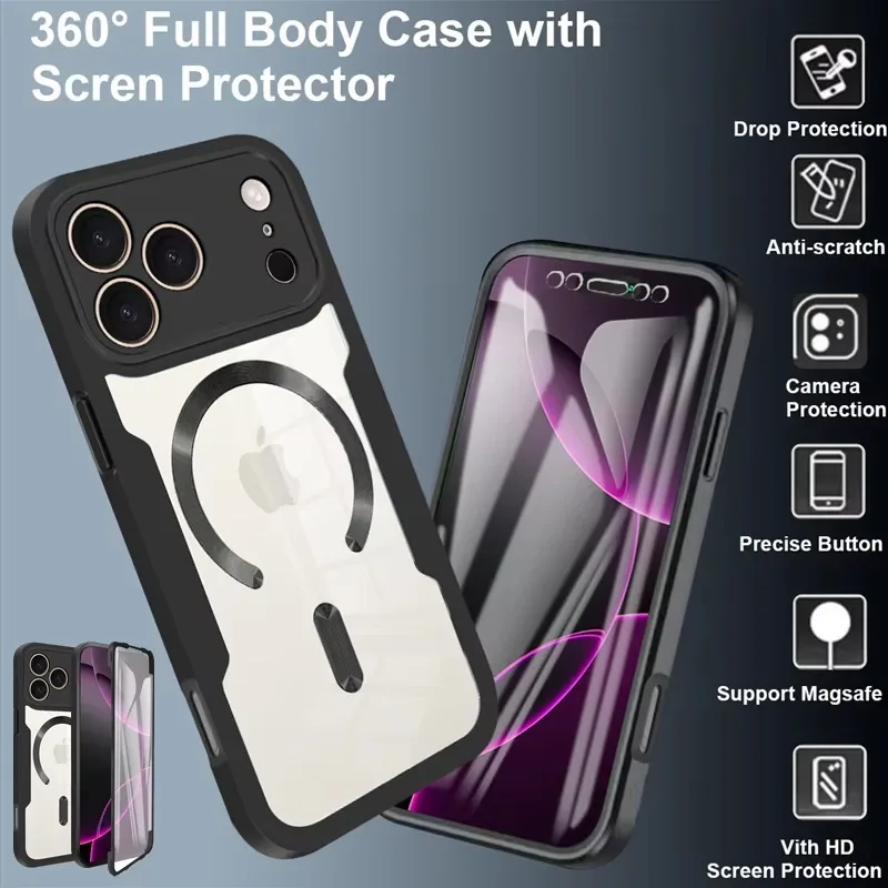 Funda protectora de cuerpo completo para Apple iPhone 18 y 17 Pro Max, con protector de pantalla y compatible con la carga inalámbrica MagSafe.