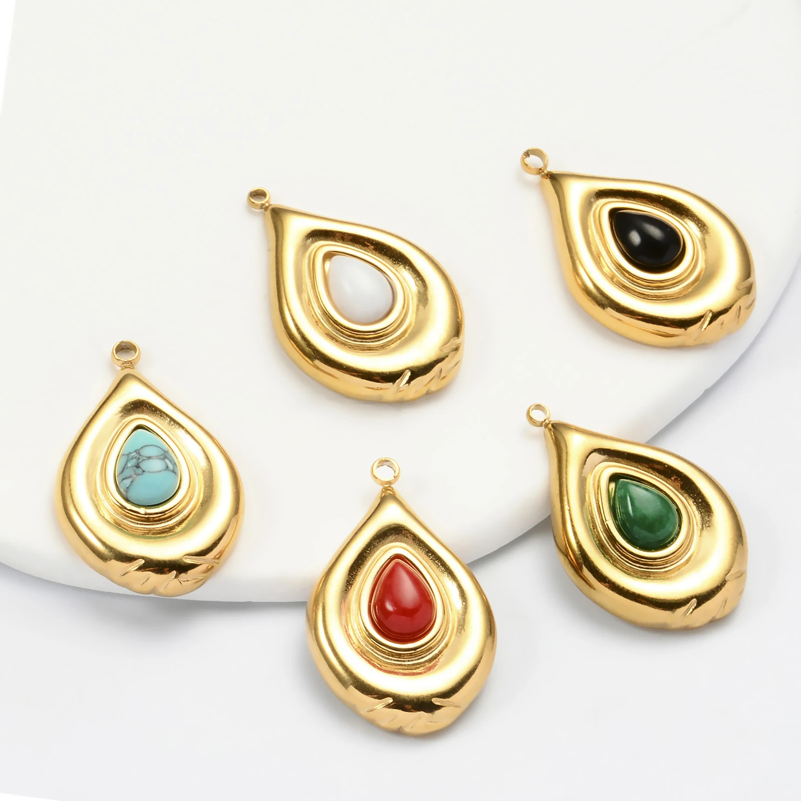 

3Pcs 18X29mm High Quality Gold Color Stainless Steel Natural Stone Oval Teardrop Charms Pendants for Jewelry Making Diy Finding