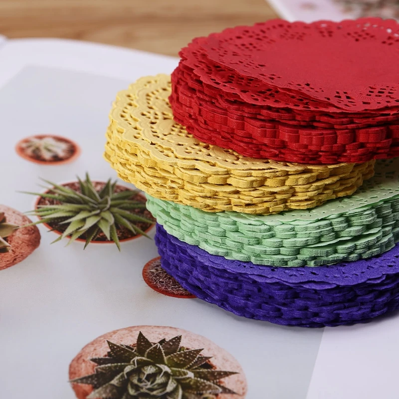 3.5 ''สีดอกไม้ลูกไม้รอบกระดาษ Doilies Placemat CRAFT Doyleys งานแต่งงานวันเกิดตกแต่งบนโต๊ะอาหาร 100 PCS