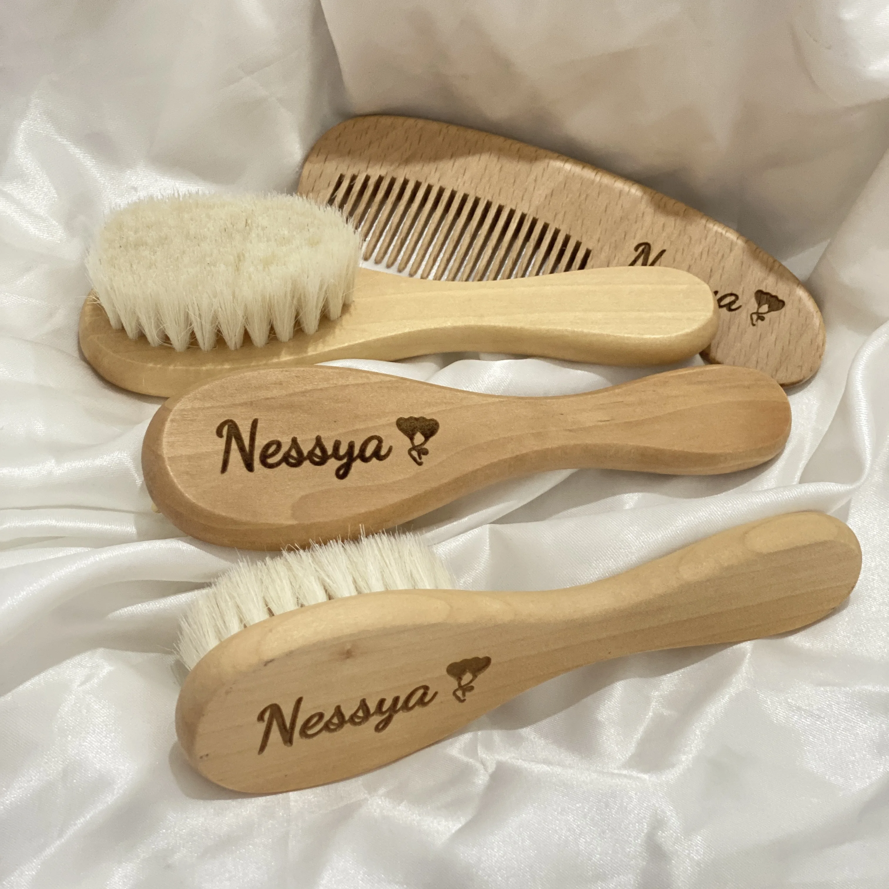 Personalized Baby Wooden Hair Brush and Comb Set of 3,Custom Engraved Keepsake Gift For Newborn,Baby Shower Gift For Baby