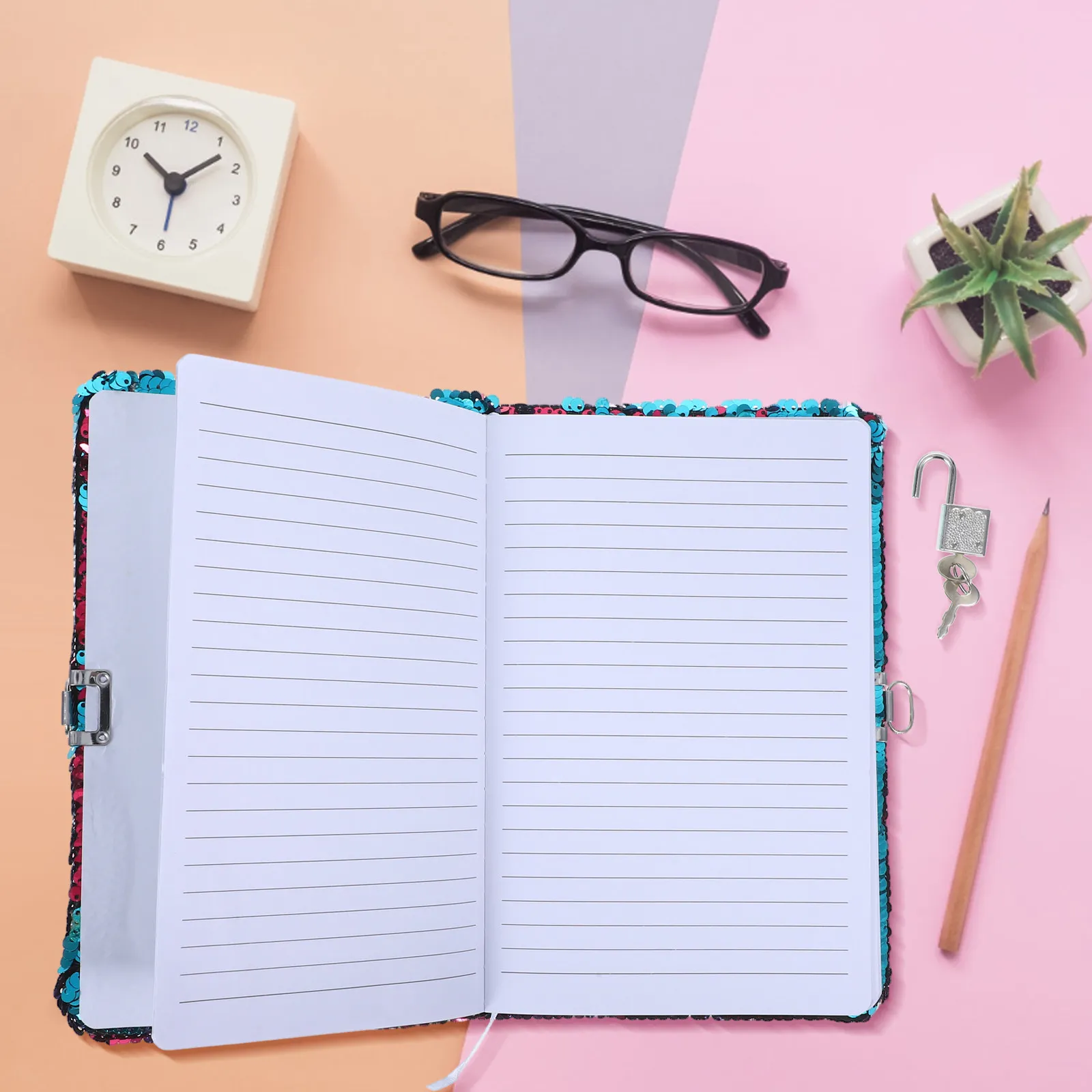Vintage Sequin Notebook A5 Locked Flamingo Diary Portable Business Travel Notepad Writing Journal Sequin Notebook