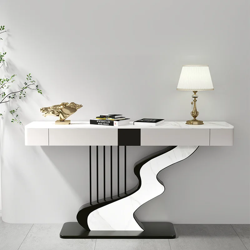 

Light luxury rock slab entry with drawers, entrance table, modern simple end-view table, corridor, aisle against the wall